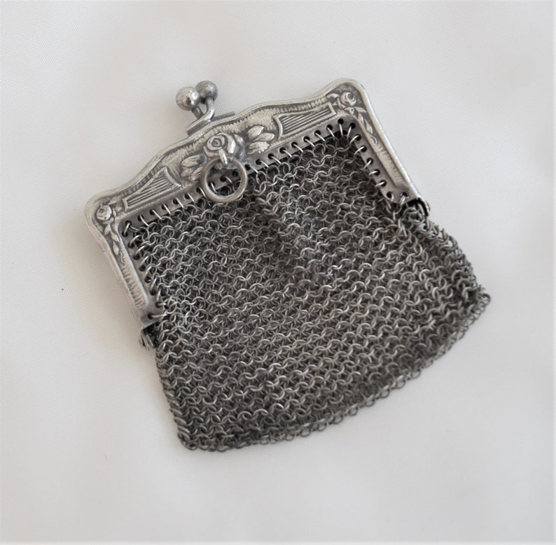 coin purse French vintage chatelaine purse silver chain mail
