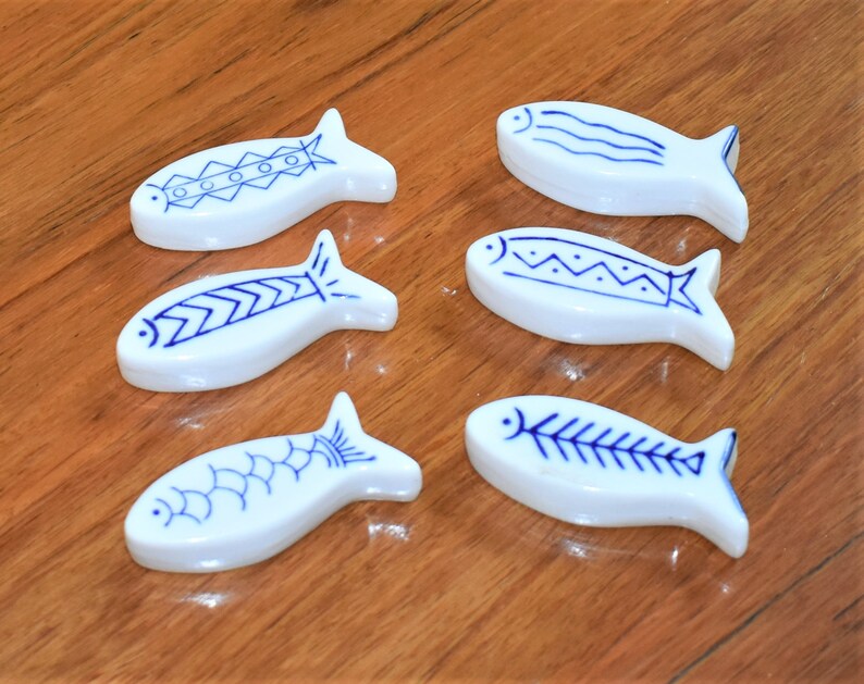 White and Blue Ceramic Cutlery Rests Knife Rests Fish Shape Etsy Israel