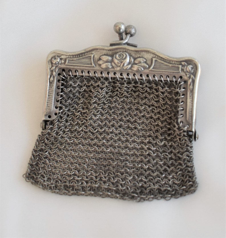 coin purse French vintage chatelaine purse silver chain mail