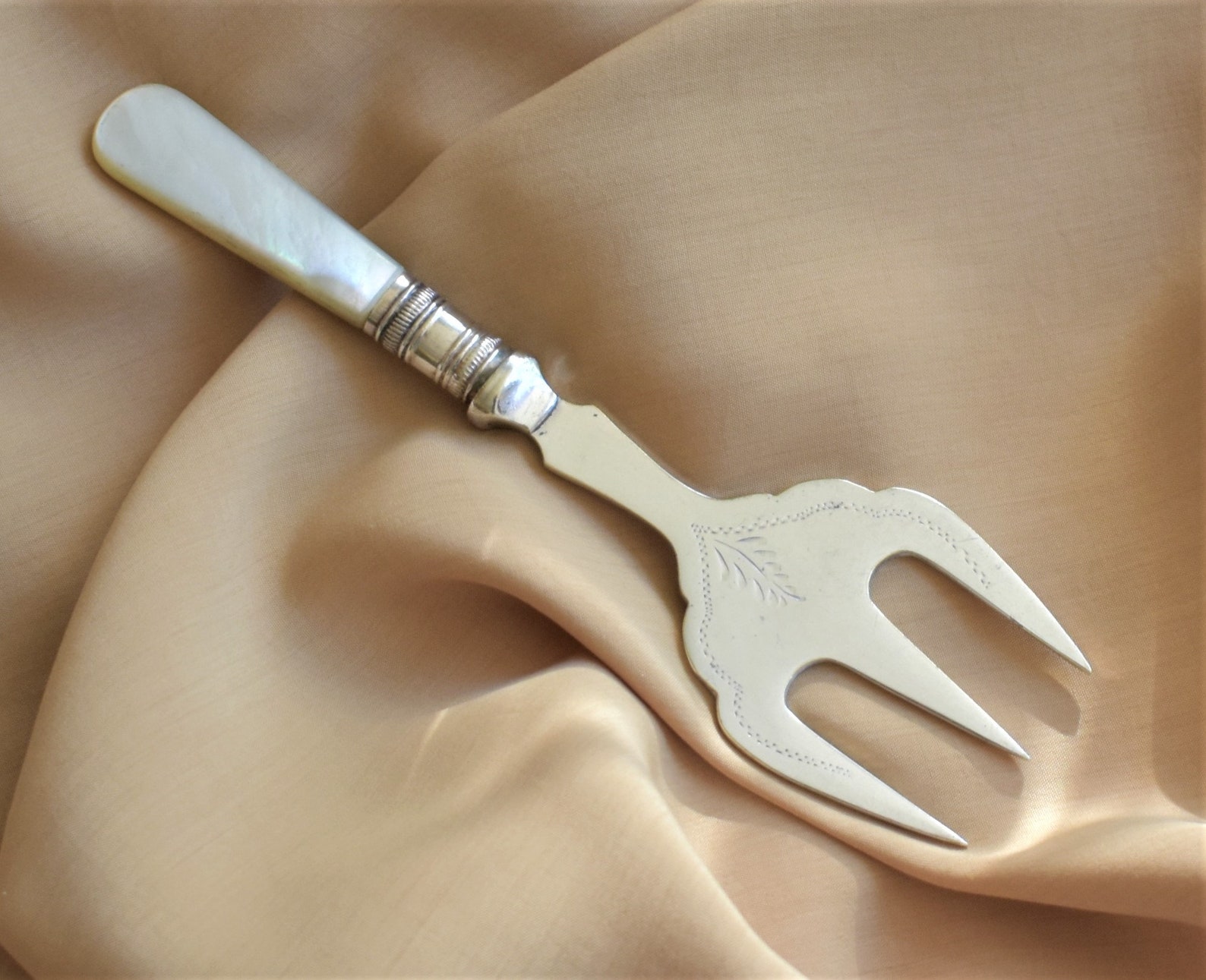 Antique English silver plated bread fork with faux mother of Etsy