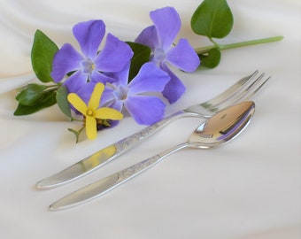 Silver plated spoon and fork, cake fork and tea spoon, Christine by Grosvenor.