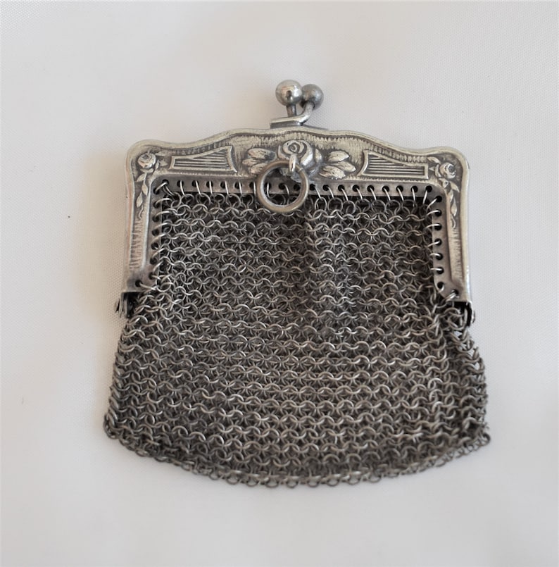 coin purse French vintage chatelaine purse silver chain mail