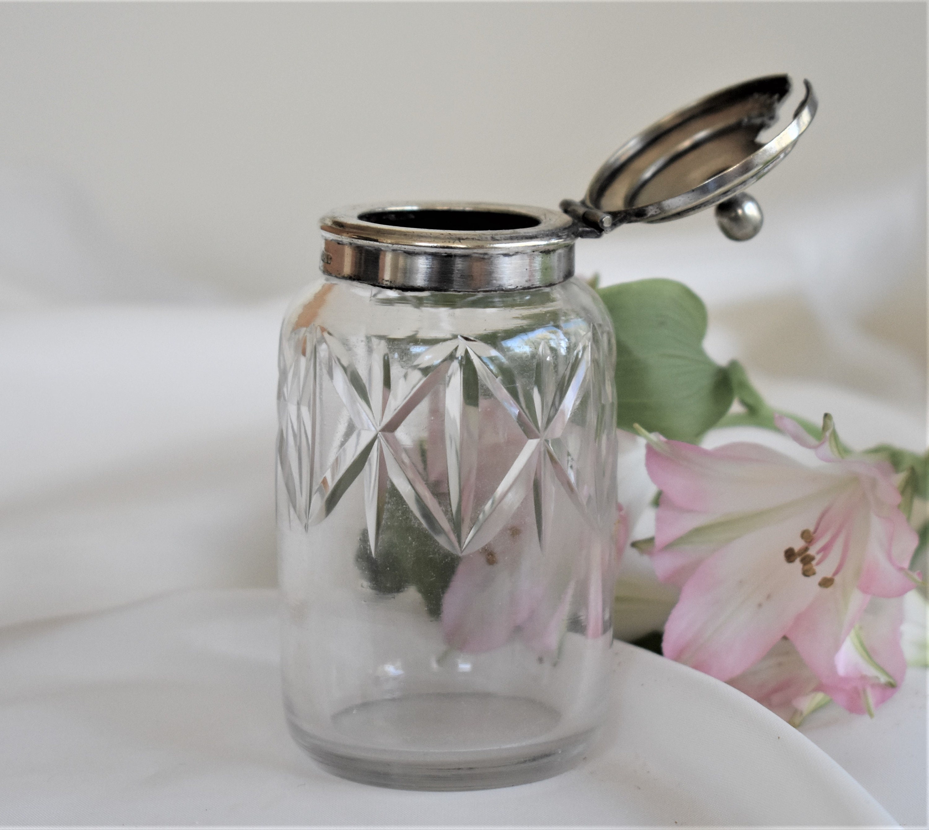 Vintage English mustard pot cut glass mustard pot with silver Etsy