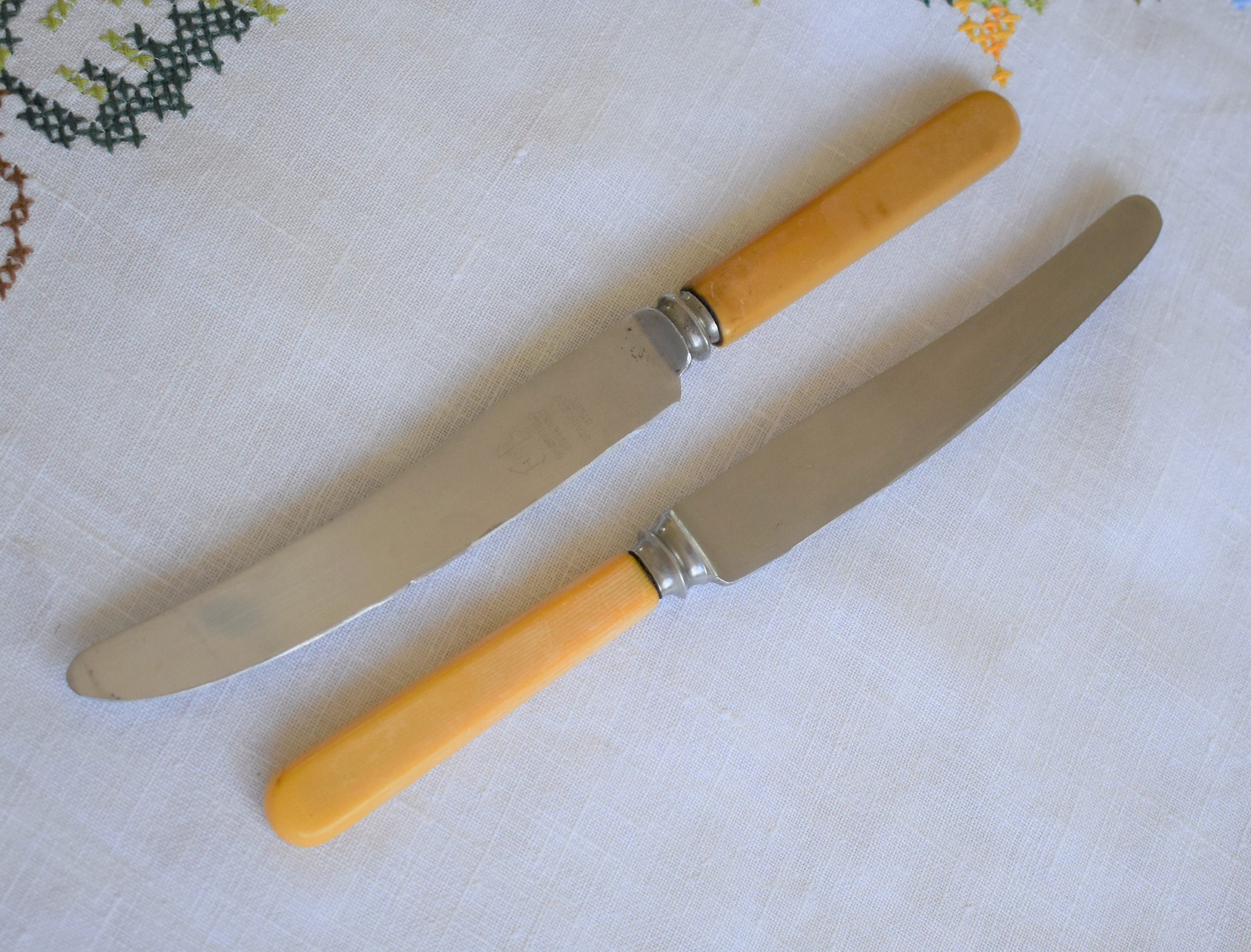 Two bone handled dinner knives vintage English Sheffield Etsy