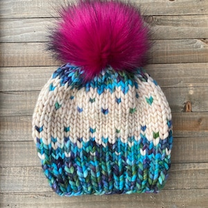 Women’s Bulky Knit Beanie | Merino Wool Knit Beanie with Faux Fur Pom Pom | Winterfell 2.0 Beanie