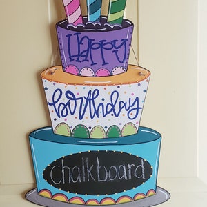 Birthday Cake Door Hanger, Happy Birthday Decoration, Chalkboard Designs, Party Announcement, Whimsical Cake, Kids Birthday Party