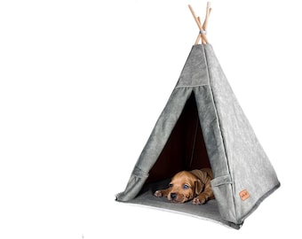 Tent for dogs and cats. Durable and soft to touch dog teepee. The cat tent can be closed with a curtain. Dog house, cat cave.