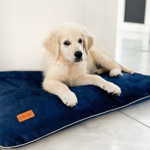 Waterproof, soft in touch pet navy blue pillow. Pet friendly fabric for dogs and cats. Bite and scratch resistant.