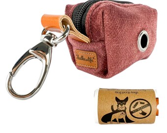 Velvet Dog Poop Bag Holder: Pink Waste Bag Dispenser with Leather Accent