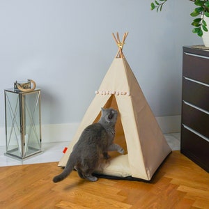 Waterproof Pet Teepee: Beige Cat & Dog Tent with Stabilizer