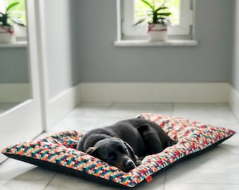 Waterproof Dog Pillow Bed: Outdoor Pet Cushion in pixel pattern