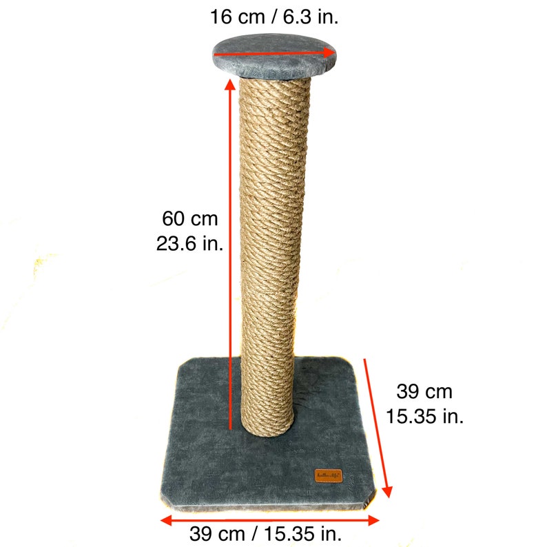 Cat scratcher, cat scratching post. Grey cat tree, bottle green cat tree. One pole cat scratcher with shelf. image 5