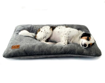 Dog pillow, dog grey bed. Soft in touch dog bed. Velvet fabric for dogs and cats Bite and scratching resistant upholstery fabric dog cushion