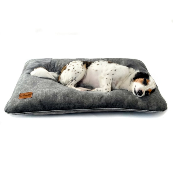 Oreiller doux en velours gris pour chien. Tissu velours adapté aux animaux de compagnie pour chiens et chats. Résistant aux morsures et aux rayures. Oreiller agréable au toucher pour chien