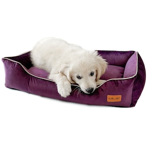 Plum-colored sofa for dogs and cats. Soft in touch dog bed. Waterproof bed for dogs and puppies with removable covers. Cat glamour couch