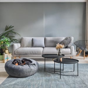 Dog bed, round dog and cat bed made from thick upholstery pet friendly fabric, washable, removable covers