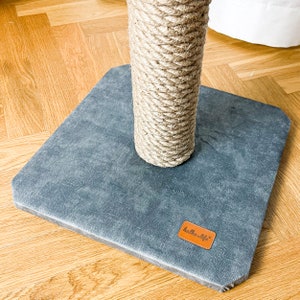 Cat scratcher, cat scratching post. Grey cat tree, bottle green cat tree. One pole cat scratcher with shelf. image 7