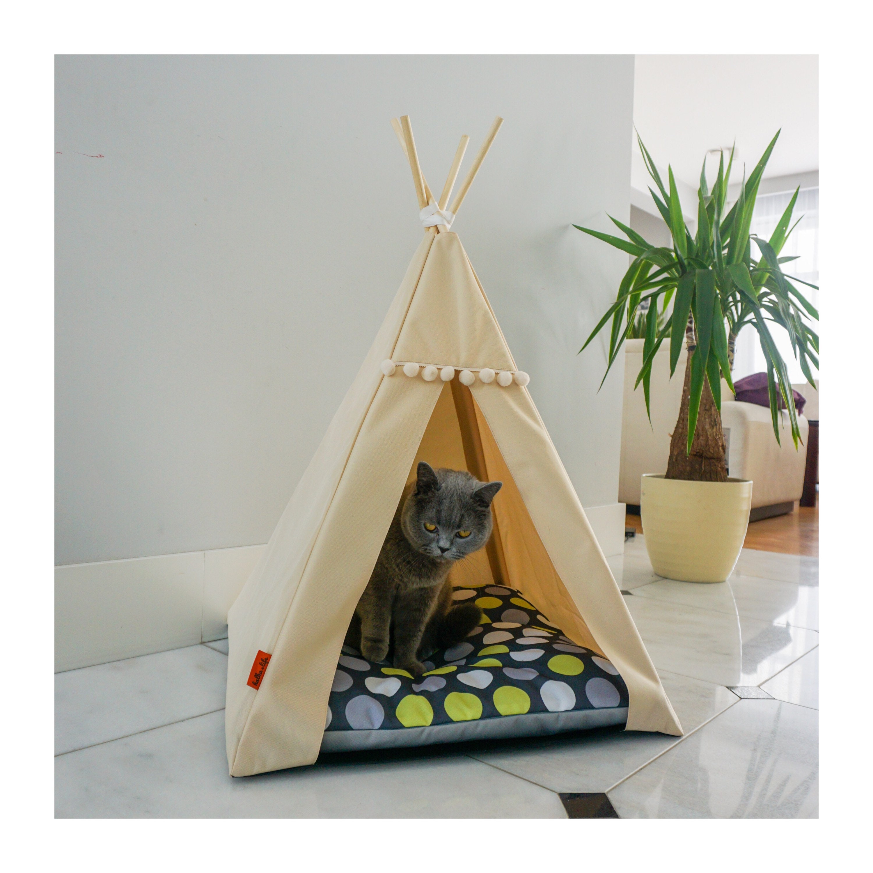 Tente tipi Portable pour Chat,Portable Dog Houses Chiot Tipi Chat Lit -  Chat d'intérieur Lavable 42 * 42 * 38CM Tente Chien pour Chat, Chien, Lapin