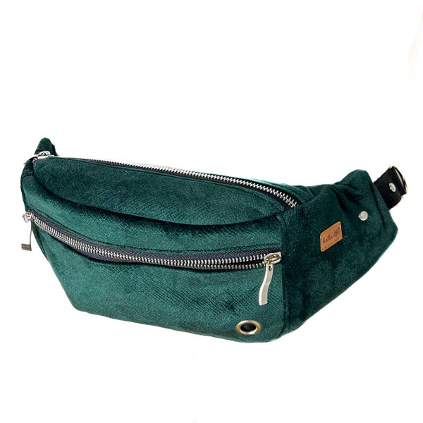 Sac de promenade vert bouteille pour les propriétaires de chiens. Le chien traite le sac de la hanche. Grande pochette à friandises pour chien. Porte-sacs poubelles pour promenades canines. Sac de hanche amoureux des chiens.