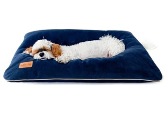 Pillow for a dog, soft in touch pet navy blue pet pillow. Pet friendly fabric cushion for dogs and cats. Bite and scratch resistant cat mat.