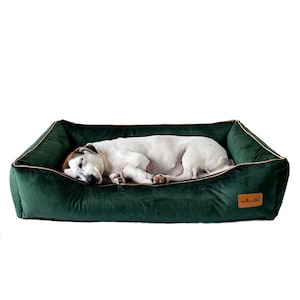 Bottle green dog sofa and cats cozy bed. Luxury, soft pet friendly material. Waterproof bed for dogs with removable covers Cat glamour couch