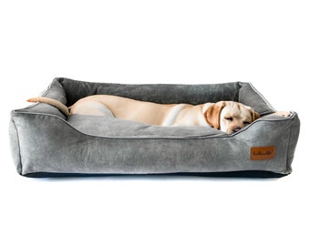 Premium bed for dogs and cats. Grey dog sofa, durable pet friendly fabric. Bed for dogs with removable covers. Cat soft nest