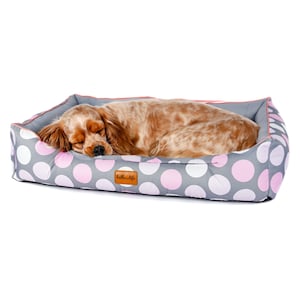 Pink Polka Dot Waterproof Dog Bed with Removable Cover