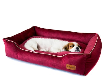 Cherry bed for dogs and cats. Soft pet friendly material dog sofa. Couch for dogs with removable covers. Cat nest. Raised edges dog bed