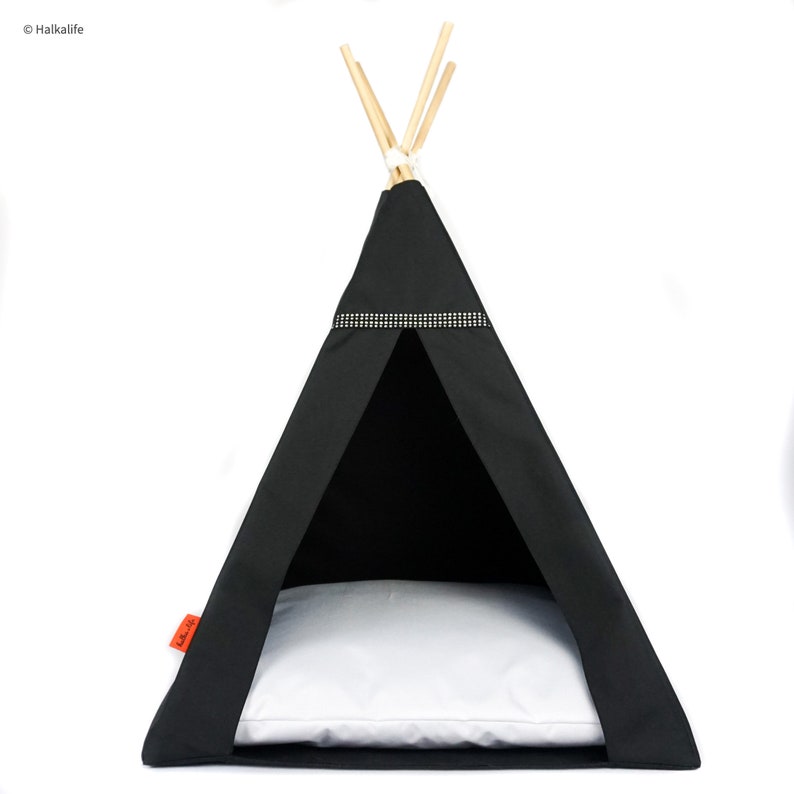 White and Black Glamour Cat Tent With White Pillowdog Etsy