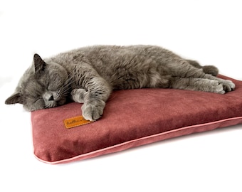 Velour dog cushion, dirty pink pet pillow. Pet friendly fabric for dogs and cats. Soft pet pillow for sleeping. Dog bed, cat sleeping mat