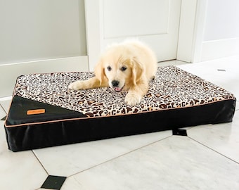 Matelas pour chien, mousse dure pour chien motif panthère, oreiller pour chien imperméable, lit pour chiot, lit pour chien, oreiller pour chien, oreiller pour chien, grand oreiller pour chien