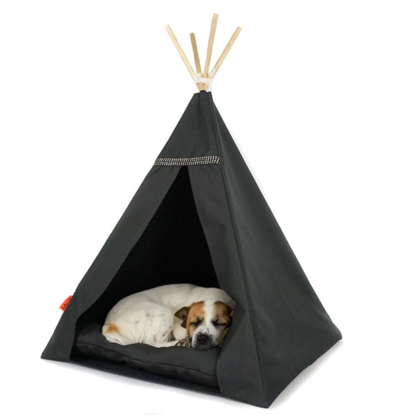 Black and white glamour dog and cat teepee with soft blanket, stabilizer. Cat tent, puppy bed including pillow, dog bed, cat house, cat nest