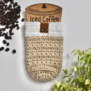 Cold Brew Coffee Cup Cozy Iced Coffee Cup Sleeve Crochet Tumbler Reusable Sleeve Coffee Cup Cozy With Leather Tag image 9