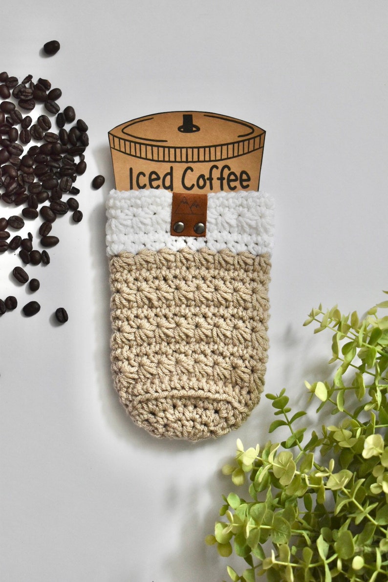 Cold Brew Coffee Cup Cozy Iced Coffee Cup Sleeve Crochet Tumbler Reusable Sleeve Coffee Cup Cozy With Leather Tag image 9