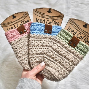 Cold Brew Coffee Cup Cozy Iced Coffee Cup Sleeve Crochet Tumbler Reusable Sleeve Coffee Cup Cozy With Leather Tag image 6