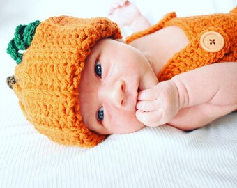 Newborn Baby Costume | Baby Pumpkin Set | Newborn Pumpkin Photo Prop Outfit | Baby Halloween Outfit | Baby Pumpkin Hat | Crochet Pumpkin Hat