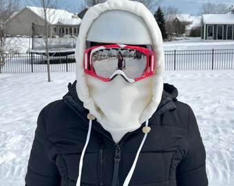 Fleece Helmet Hood | Over the Helmet Hood | Ski Hood | Snowboard Hood | Face Mask Hood | Cream Solid Colored Ski Hood | Fleece Helmet Hood