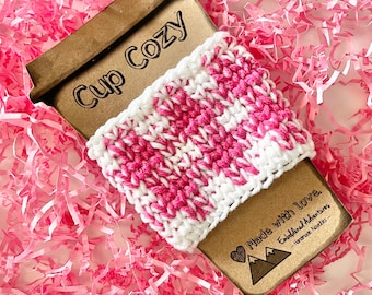 Valentines Gingham Crochet Coffee Cozy Pattern (PDF Download)