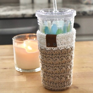 Cold Brew Coffee Cup Cozy Iced Coffee Cup Sleeve Crochet Tumbler Reusable Sleeve Coffee Cup Cozy With Leather Tag image 4