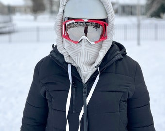 Fleece Helmet Hood | Over the Helmet Hood | Ski Hood | Snowboard Hood | Face Mask Hood | Neutral Geometric Ski Hood | Triangle Helmet Hood