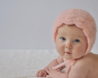 Crocheted Baby Bonnet: Newborn Photo Prop, Christening Hat