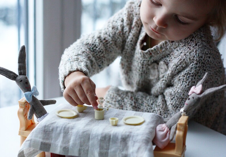 Two cute mini linen rabbits as Valentine/'s day gift for kids and aduls