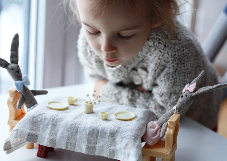 Two cute mini linen rabbits as Valentine/'s day gift for kids and aduls