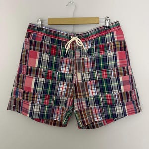 Vintage Polo Ralph Lauren Patchwork Madras Swim Trunks | Plaid Ivy Prep Beachwear