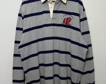 Vintage Polo Sport Ralph Lauren Rugby Shirt: Gray Navy, RL Monogram, Heavy Cotton XL
