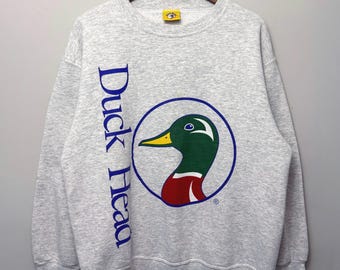Vintage Duck Head Sweatshirt USA Made Large Mallard Logo Crewneck 90s Southern Prep Americana Grey Graphic Sweater L