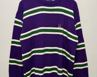 Vintage Tommy Hilfiger Striped Sweater | 90s 100% Cotton Crewneck Pullover
