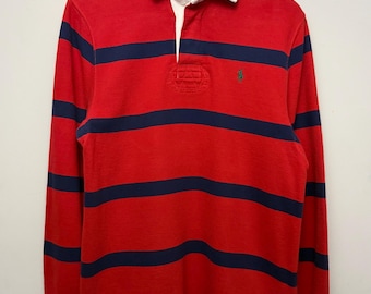 Polo Ralph Lauren Striped Rugby Shirt Medium | Red Navy Heavy Cotton Preppy Streetwear