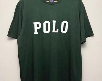 Vintage Polo Sport Ralph Lauren POLO Spell Out T-shirt | 90-tals Y2K skogsgrön grafisk t-shirt | Ivy Prep Streetwear | Medium