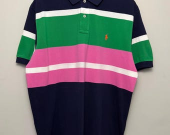NWT Polo Ralph Lauren Randig Pikétröja Stor Grön Rosa Marinblå Vit Bomull Preppy Ivy Klassisk Heritage Y2K 2010-talet